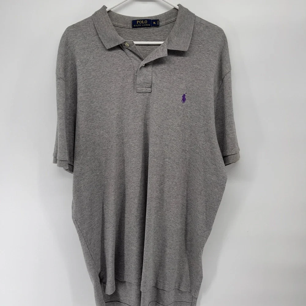 Polo Ralph Lauren Mens Polo Shirt XL Gray Purple Logo‎ Short Sleeve Casual